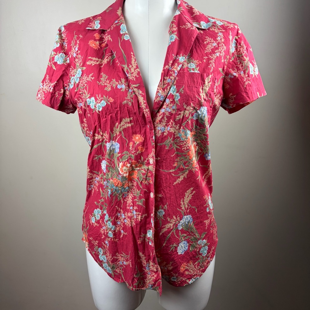 Lauren Ralph Lauren Red Boho Floral Vintage retro print Button Down Shirt